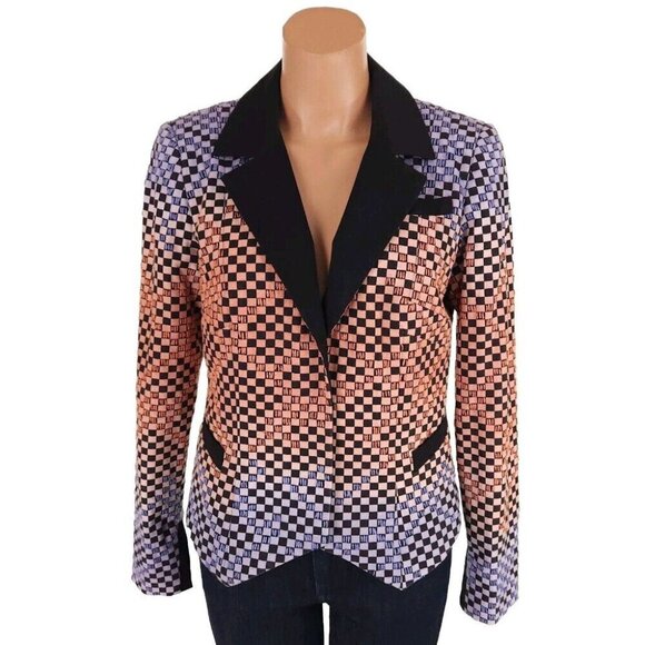 Designer Jen Kao Runway Geometric Stitched Blazer Jacket Size 4 S RARE! - Picture 1 of 11